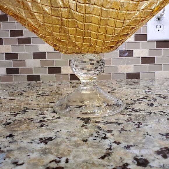 Large Centerpiece Statement Piece Amber Gold and Clear Glass - Picture 13 of 16